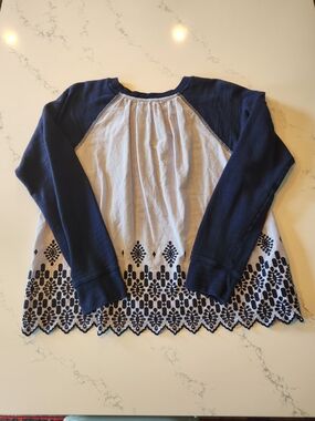 J. Crew Navy & White Embroidered  Long Sleeve Top